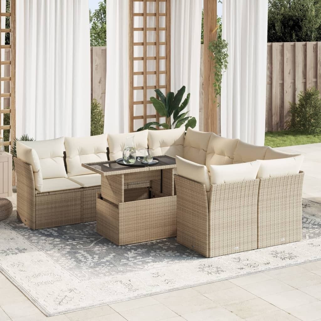 CLORIS 9-tlg. Garten-Sofagarnitur mit Kissen Beige Poly Rattan - Sitzgruppe 3326129