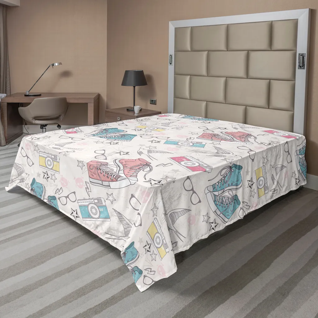 ABAKUHAUS Drap de Lit Vintage Multicolore 266x260 cm Motif Grunge Stars