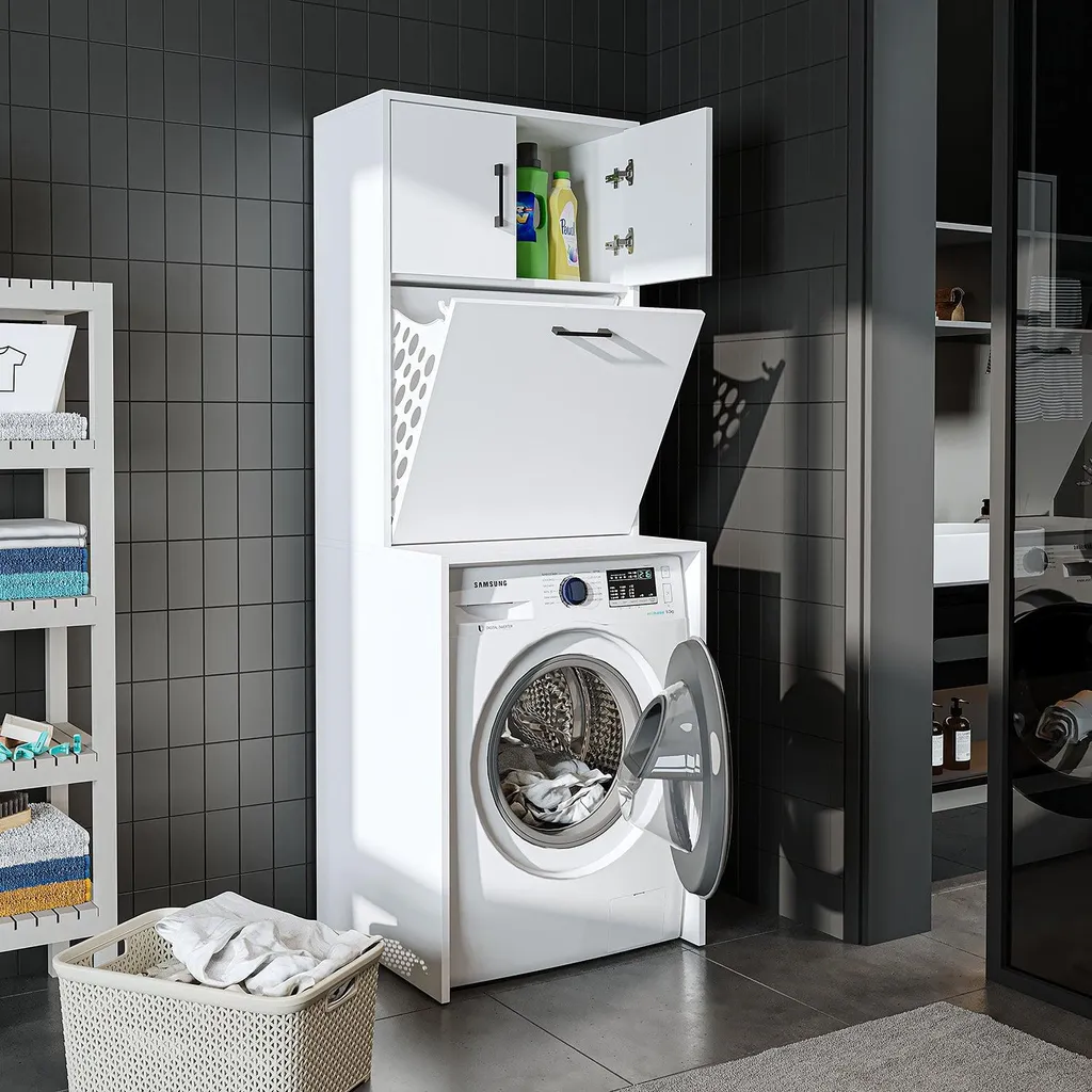 Roomart Meuble pour Lave-linge LUNA avec Panier à Linge - 65x181x65 cm