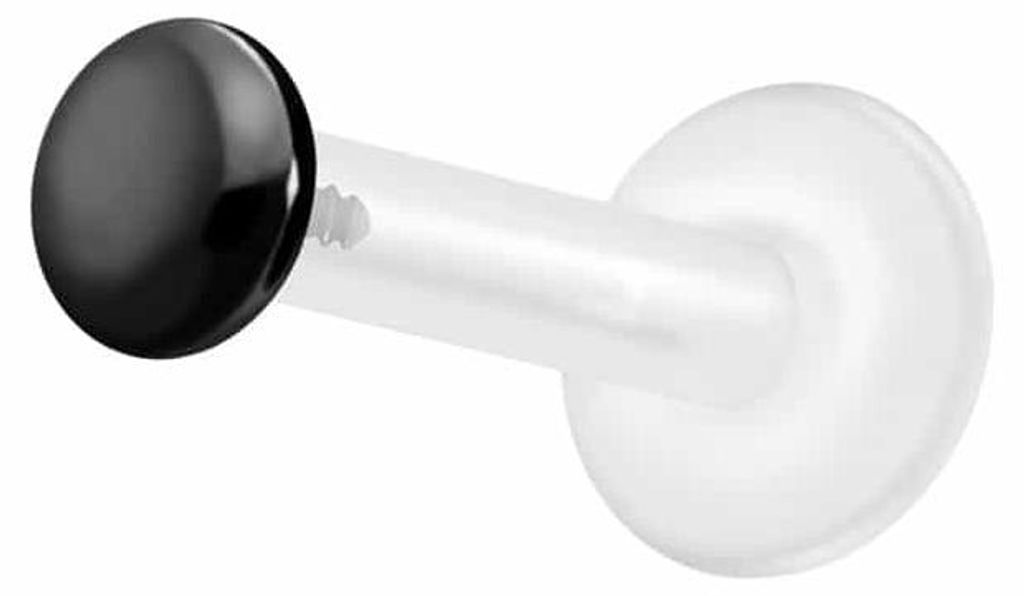 Ohrpiercing, Nasenpiercing PTFE Labret mit Innengewinde + Titan-Aufsatz FLACH Schwarz Stablänge: 5mm | Stabstärke: 1,2mm | Discgröße: 3mm