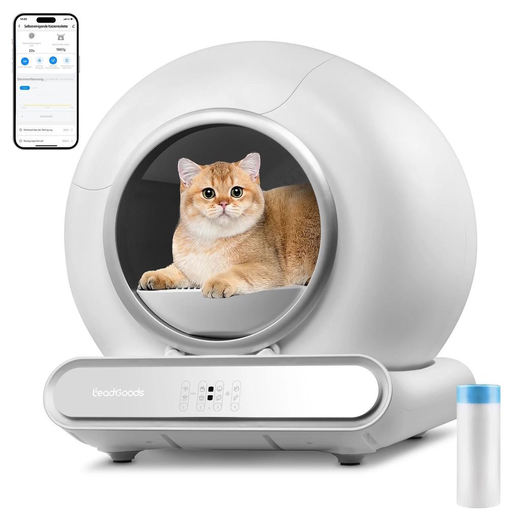 Intelligentes Katzenklo 9 l - Automatische Katzentoilette - Selbstreinigend - App-gesteuert - Elektrisch - Halbgeschlossenes Design - Weiß