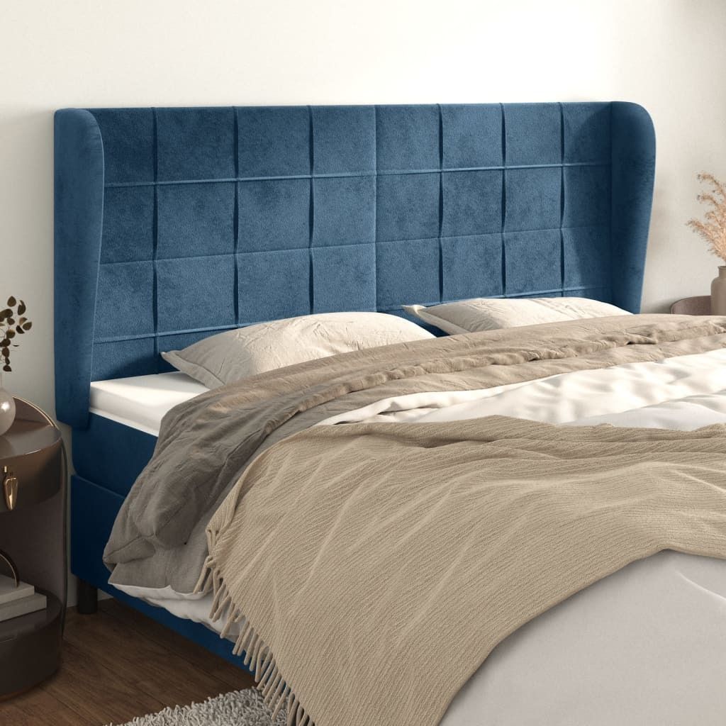 vidaXL Kopfteil mit Ohren Dunkelblau 203x23x118/128 cm Samt - Kopfteil - Kopfteile - Bett-Kopfteil - Bettkopfteil