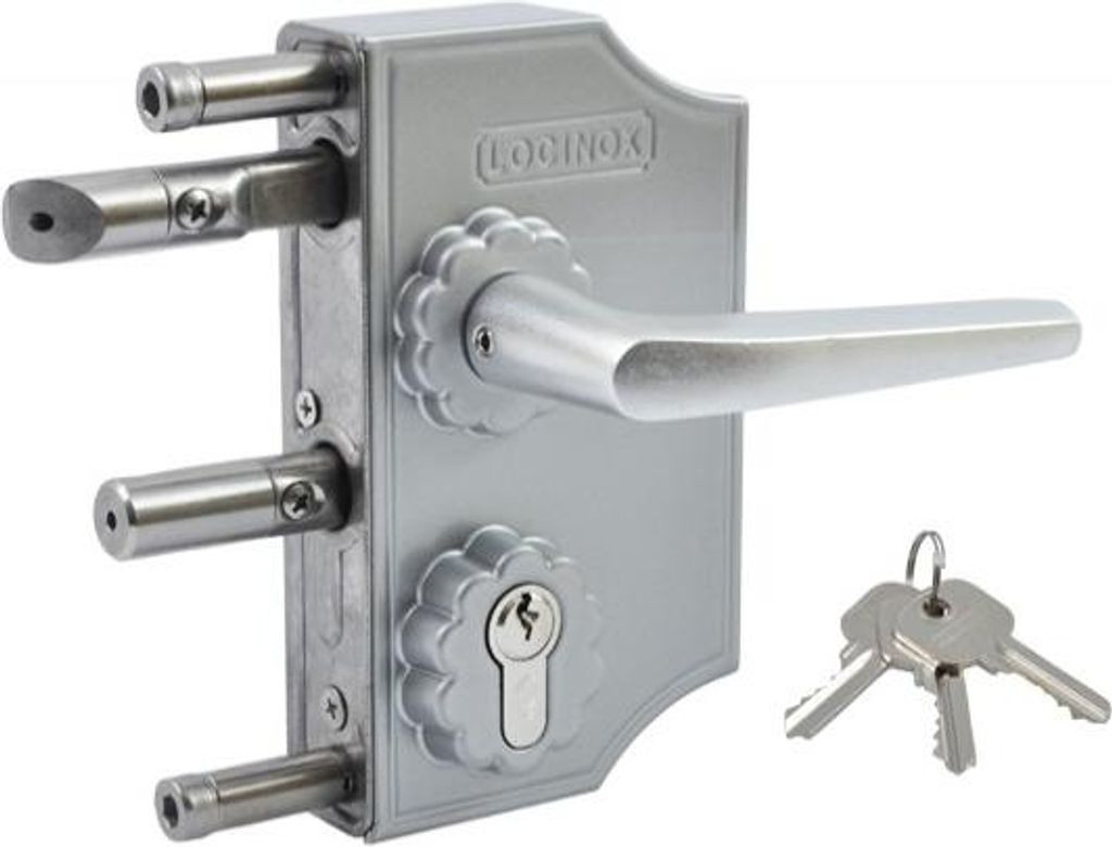 LAKQ-H2 Locinox Zierschloss für Tore mit 40 mm Profil, Aluminium (ZILV), gerader silberner Griff