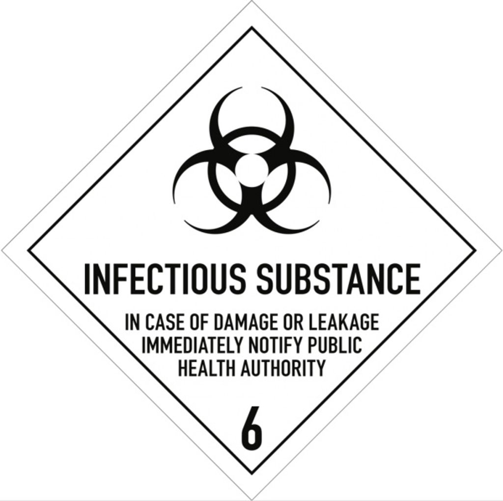 Gefahrzettel Klasse 6.2 Text INFECTIOUS.., Papier, 100x100 mm, 1000 Stück/Rolle
