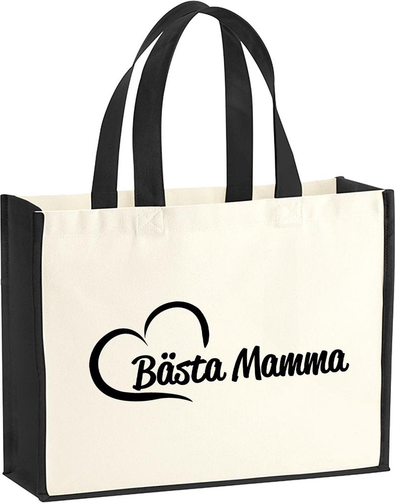 Huuraa Jutetasche Bästa Mamma Hjärta 21 Liter Black Jute und Baumwolle Einkaufstasche Geschenkidee