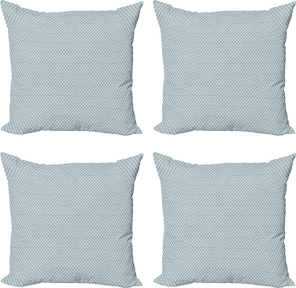 ABAKUHAUS Blau und weiß Kissenbezug Set (4 Stück), tropische Blätter, Moderner Doppelseitiger Digitaldruck, 45 cm x 45 cm, Hellblau und Weiß