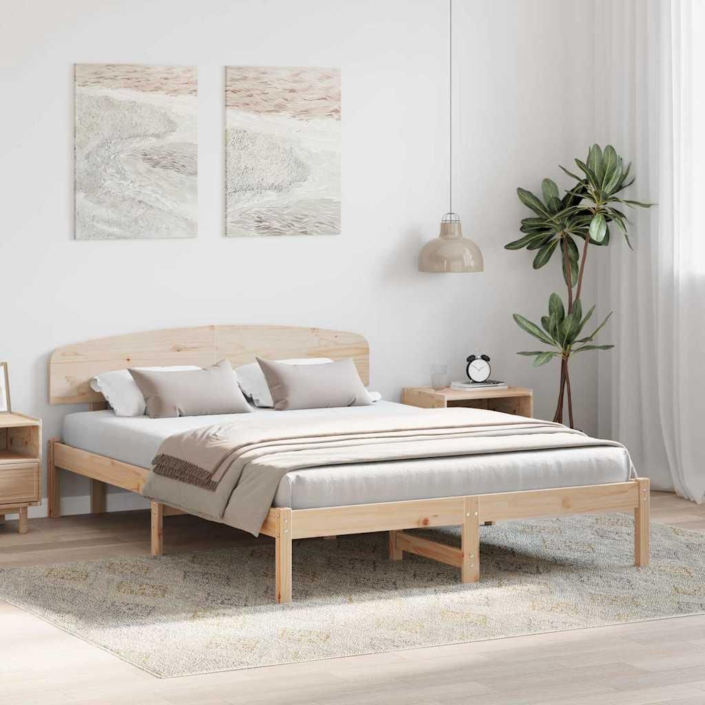 "Winterschlussverkauf "Bettrahmen - CLORIS - Doppelbett - Robust und langlebig - mit Kopfteil Natur 160 x 200 cm - Einfache Montage - Massives Kief...