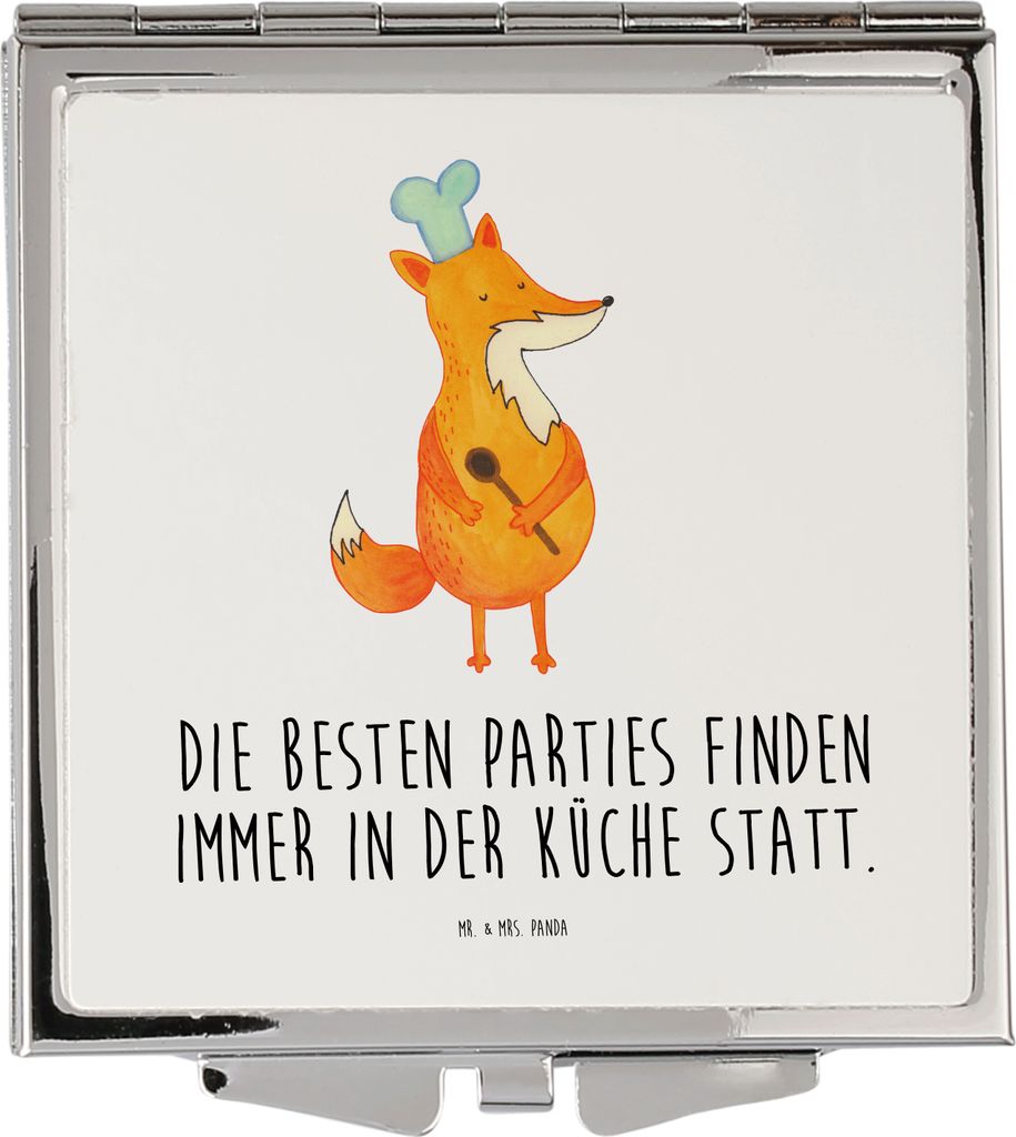 Mr. & Mrs. Panda Taschenspiegel klappbar Fuchs Koch - Weiß - Geschenk, Geburtstag, Bäcker, Hungrig, Klappspiegel, Chefkoch, Quadratischer Spiegel...