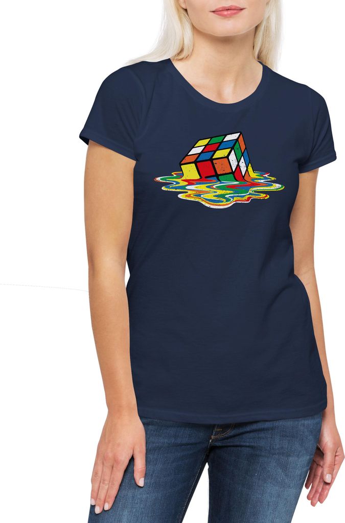 Urban Backwoods Cube Meltdown, Damen T-Shirt, Farbe: Navy, Größe: 3XL