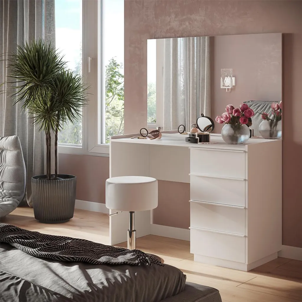 Coiffeuse Vicco Viktoria Blanc 110cm avec miroir et tabouret Model 59328