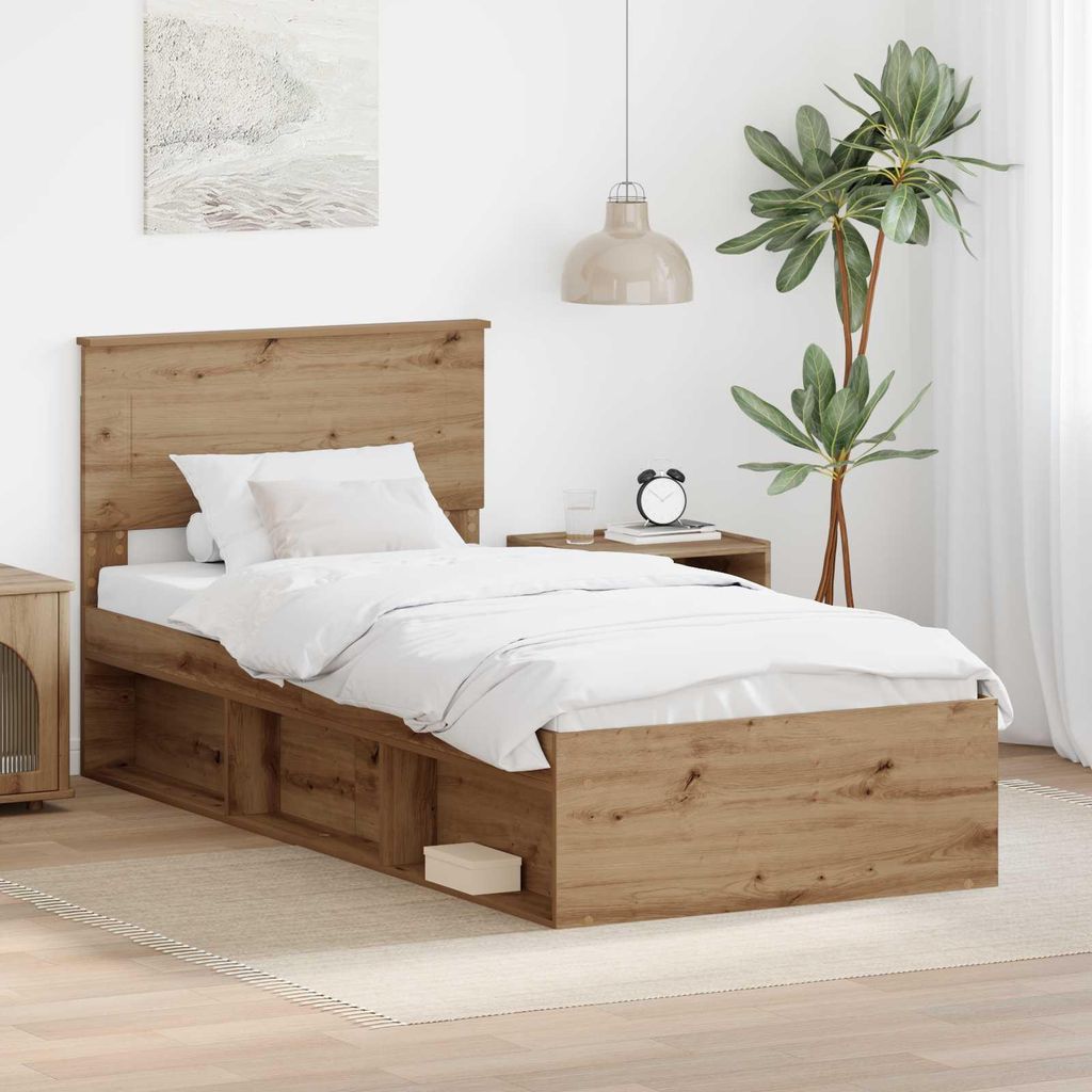 "Schlussverkauf" Einzelbett 1 PLACE - bettrahmen moderne - Kunsthandwerk Eiche 75x190 cm Holzwerkstoff C1357