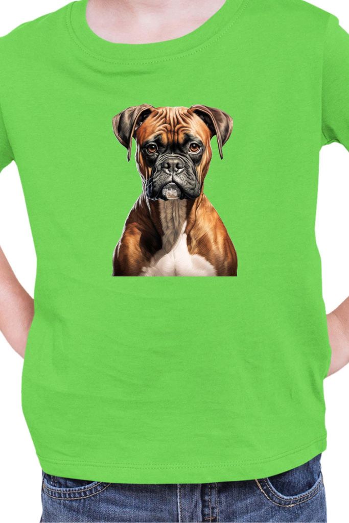 Kinder T-Shirt Dogs Breeds Boxer Dog Breed 005, 12-13 Jahr - 152 / Lime