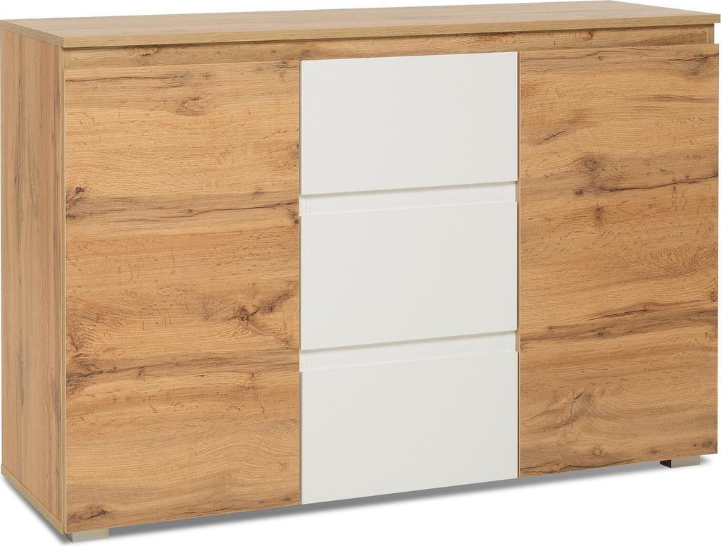 Kommode Beistellschrank Sideboard Anrichte Standschrank Schrank "Ravenna III" Honig-Eiche/Weiß