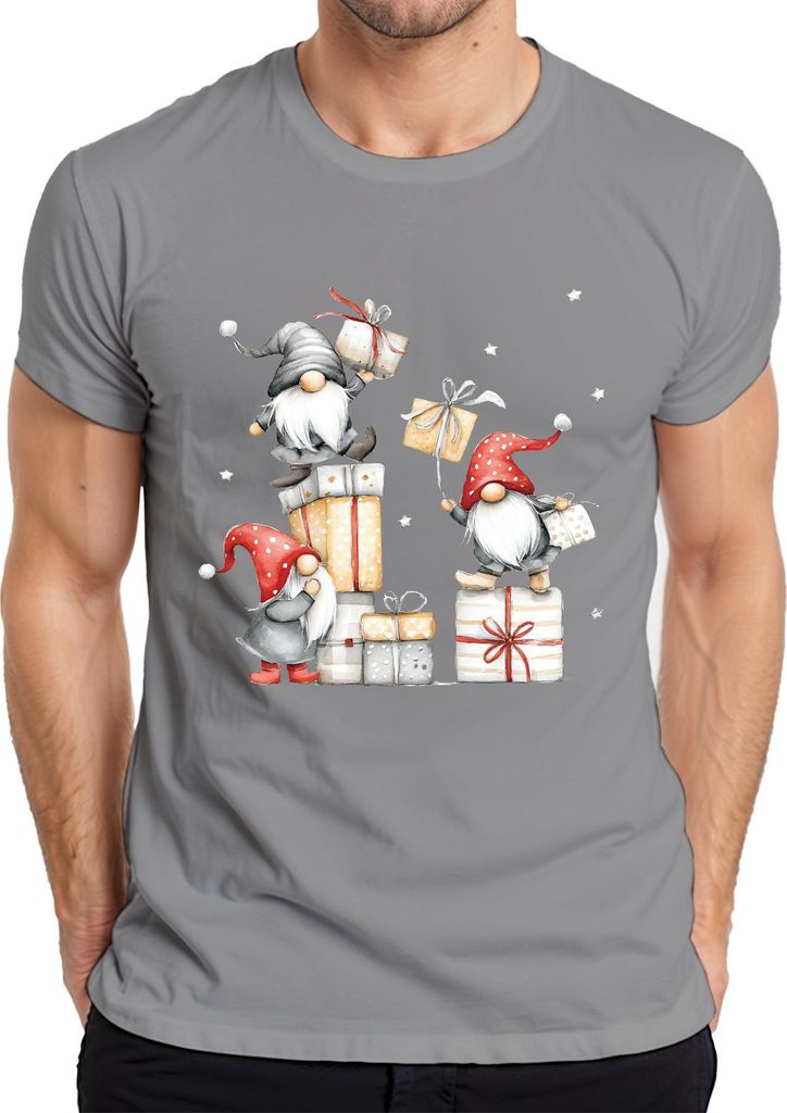 Weihnachtswichtel Geschenke Stapel Weihnachten Skandinavisch Herren T-Shirt, Grau, XL