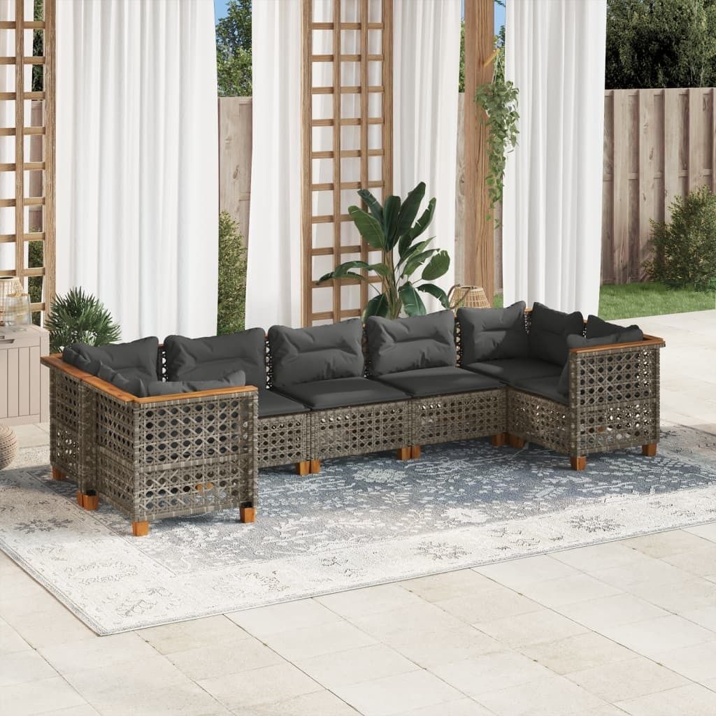 "Rabatt" 7-tlg. Garten-Sofagarnitur - mit sofa - mit Kissen Grau Poly Rattan - Lounge-Dining set CC10245