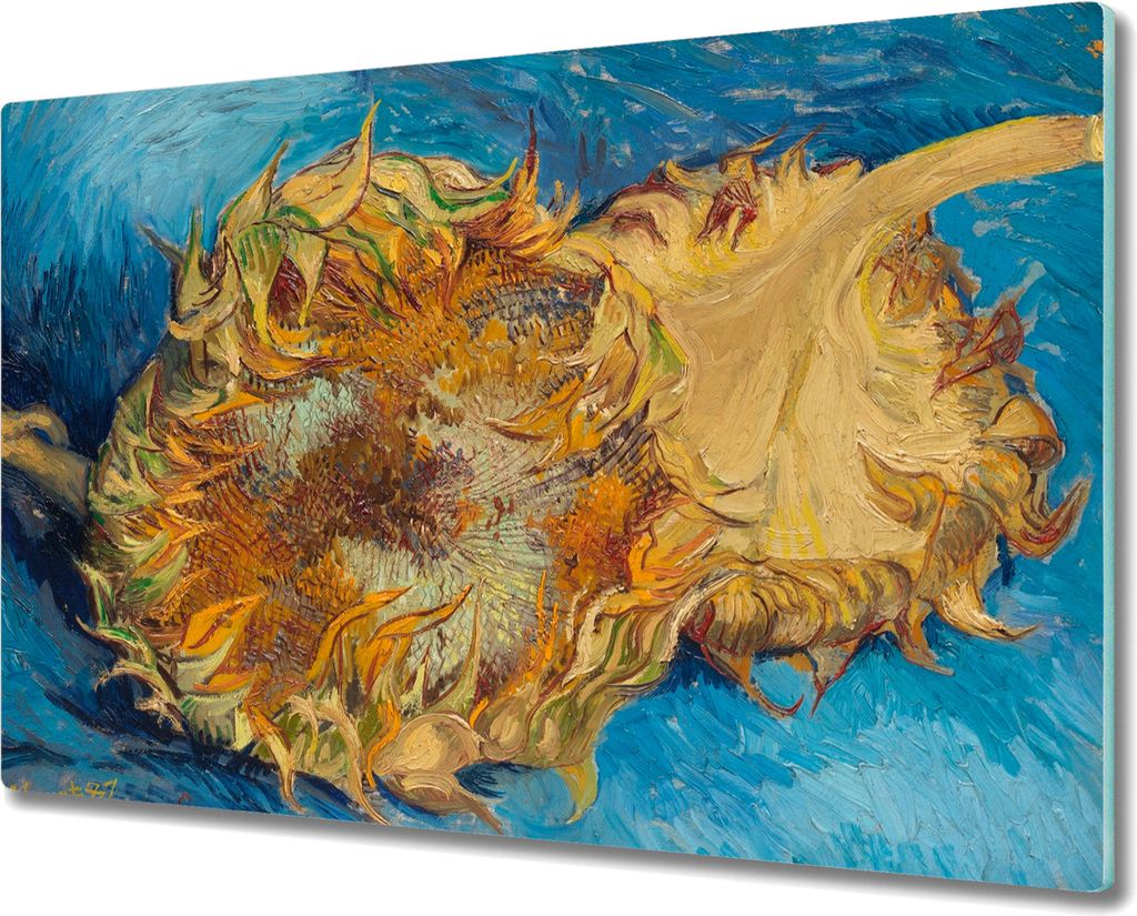 Coloray Schneidebrett Herdabdeckplatte 80x52 cm Kochplattenabdeckung Küchenbrett Hackbrett - Van Gogh Sonnenblumen