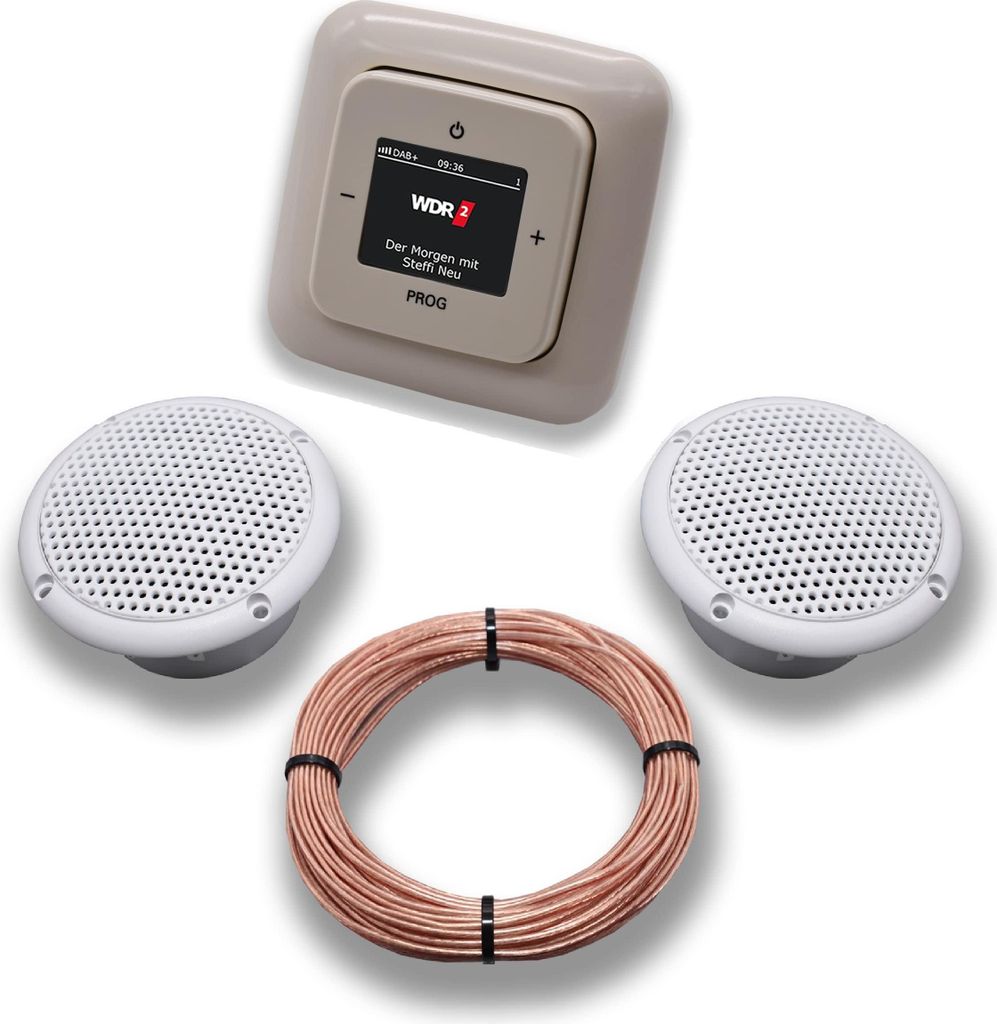 Busch Jäger DAB+ Unterputz Unterputzradio DAB Plus 8215 U – 101 DURO2000 cremeweiß - Komplettset + 2 x Deckenlautsprecher Feuchtraum Badezimmer...