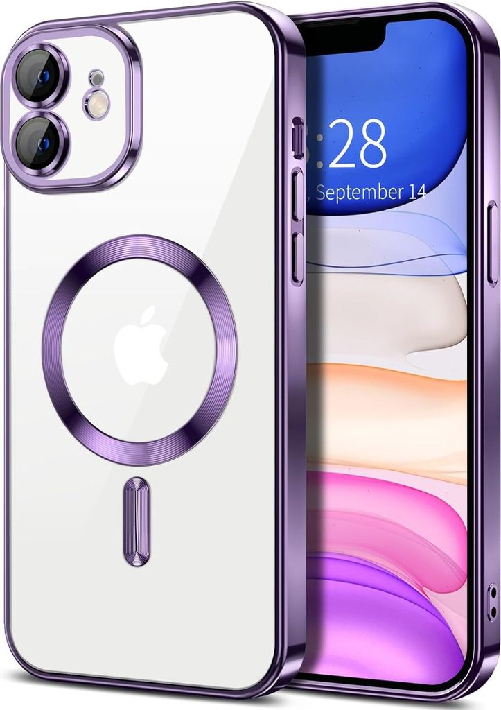 Magnetische Klar Hülle für iPhone 11, Kompatibel mit MagSafe, Elektroplattiert Handyhülle mit Kameraschutz Lila
