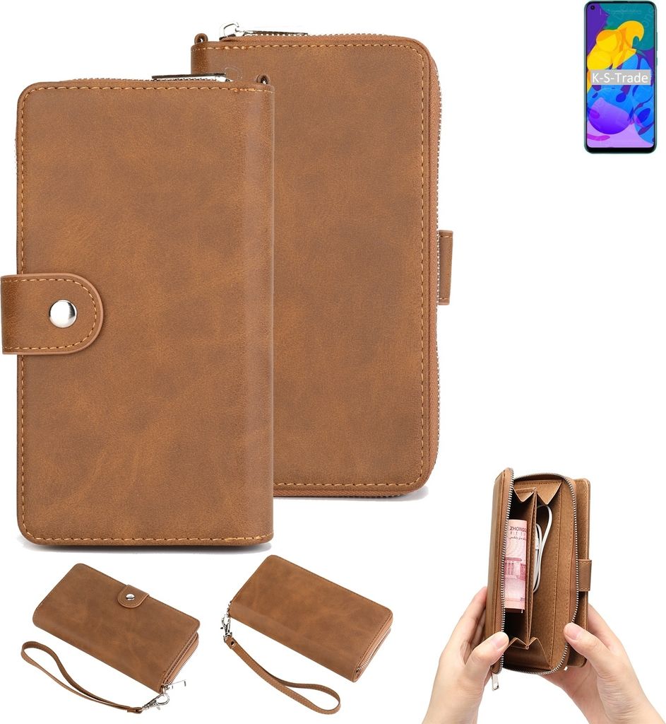 K-S-Trade Handyhülle Schutzhülle kompatibel mit Huawei Honor Play 4T & Portemonnee Tasche Handytasche Case Etui Geldbörse Wallet braun (1x)