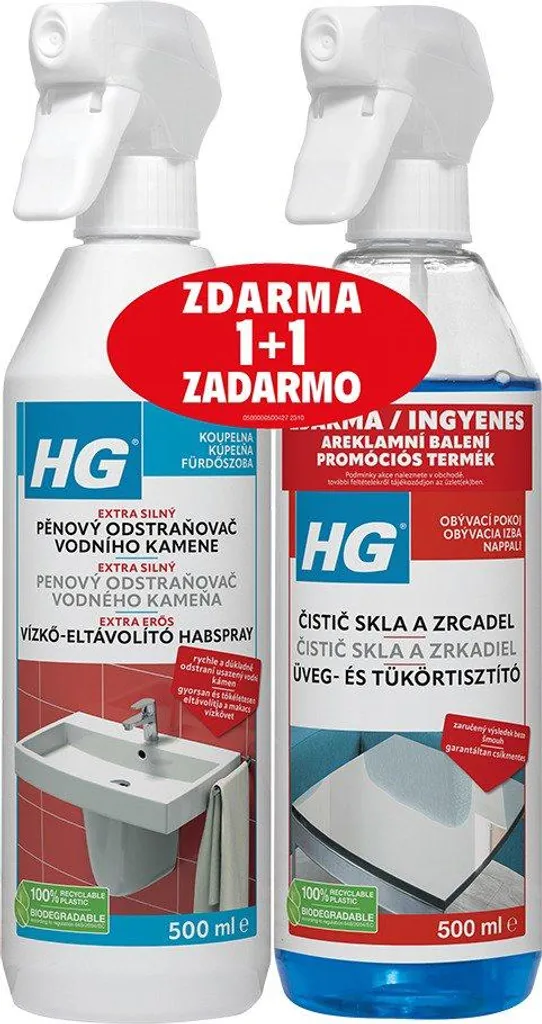 Nettoyant anticalcaire vitre et miroir HG mousse extra forte 2x500 ml duo