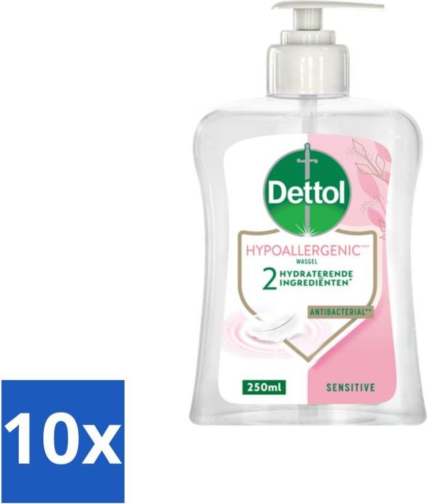 Dettol Handseife – Hypoallergen – Empfindliche Haut – 250 ml - Vorteilspack - 10 Stücke