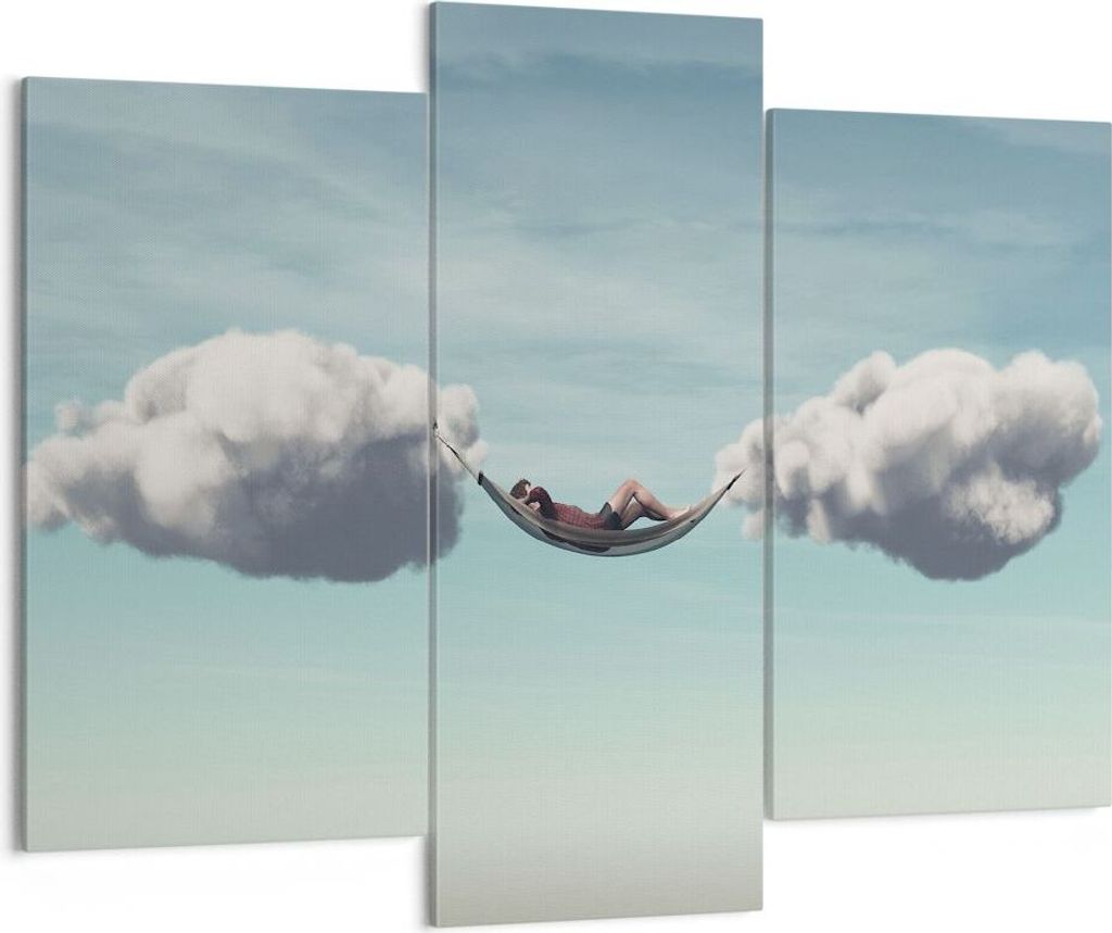 Bild auf Leinwand - Leinwandbild - 3 Teile - Wolken Hängematte Ruhe - 130x100cm - Wand Bild - Wanddeko - Wandbilder - Leinwanddruck - Bilder - Wan...
