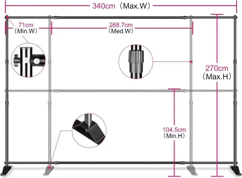 Support de fond ajustable 2,7x3,4m à construction robuste double mât