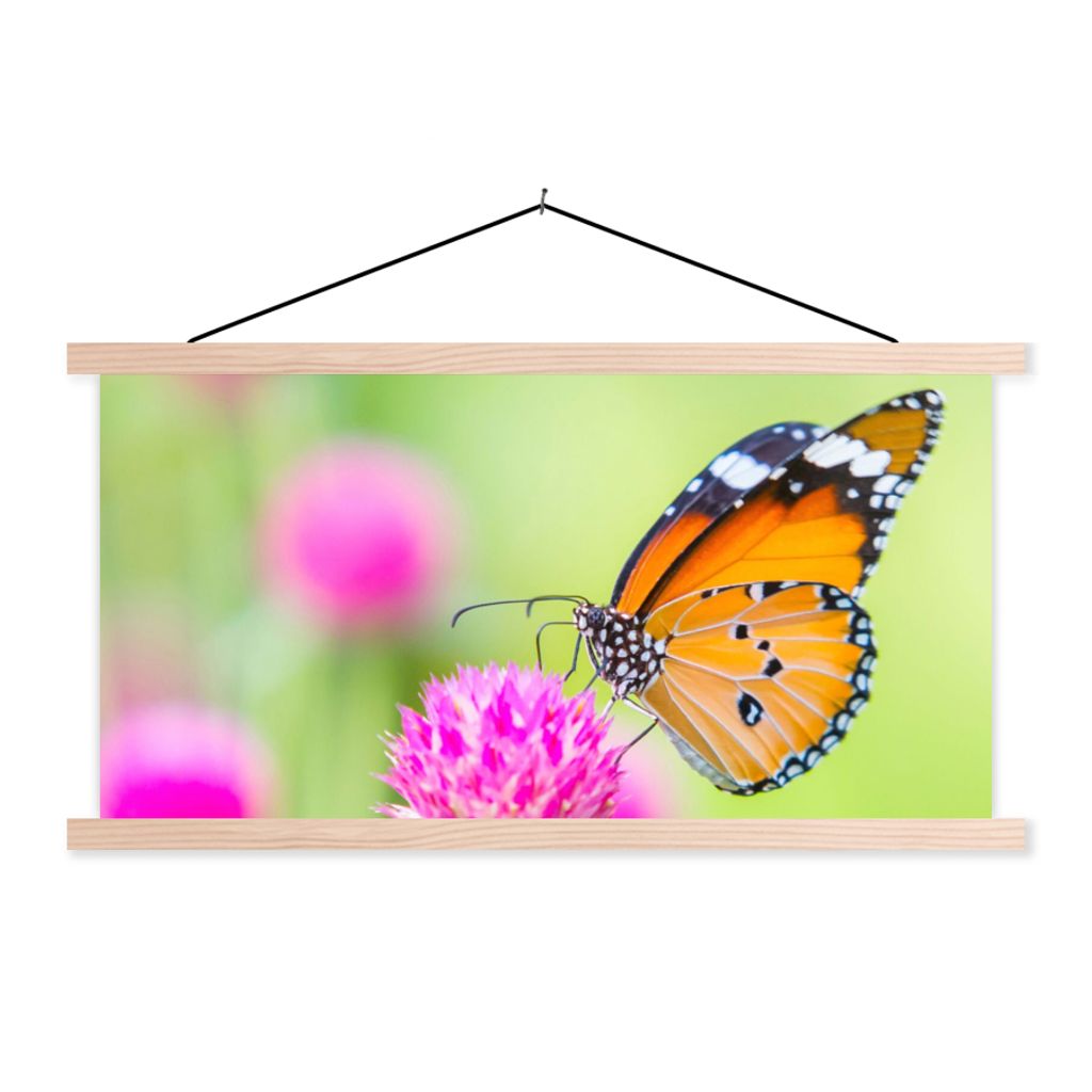 MuchoWow Textilposter Insekten - Schmetterlinge - Blumen 60x30 cm mit holzfarbenen Rahmen - Dekoration