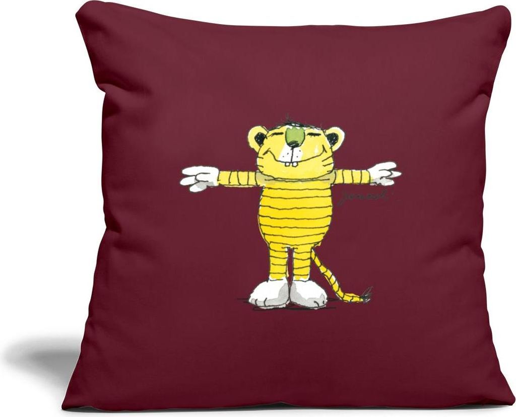 Spreadshirt Janosch Tiger Pose Kissenbezug 45x45 cm, One size, Burgunderrot