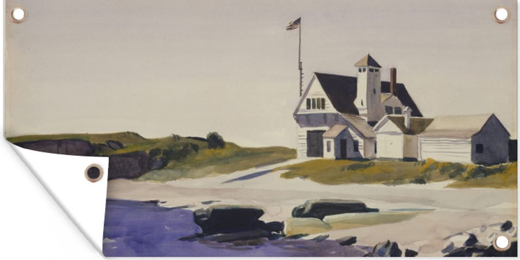 MuchoWow 60x30 cm Outdoor-Poster Gartendeko Sichtschutz Garten Poster für den Garten Küstenwache, Maine - Edward Hopper