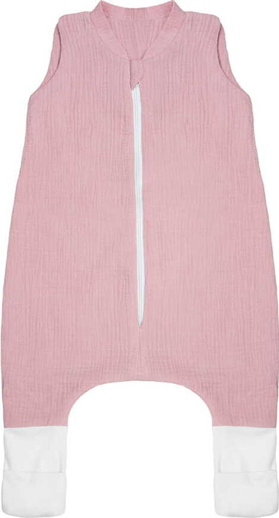 DOLCE SONNO Musselin Babyschlafsack mit Beinen und Sockenfunktion - 1 TOG - Baby Schlafsack mit Füßen - 100% Baumwolle – Dusty Pink – Größe S