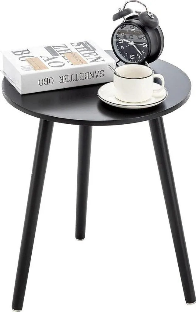Table de chevet noire robuste bois massif table d'appoint ronde 52 cm