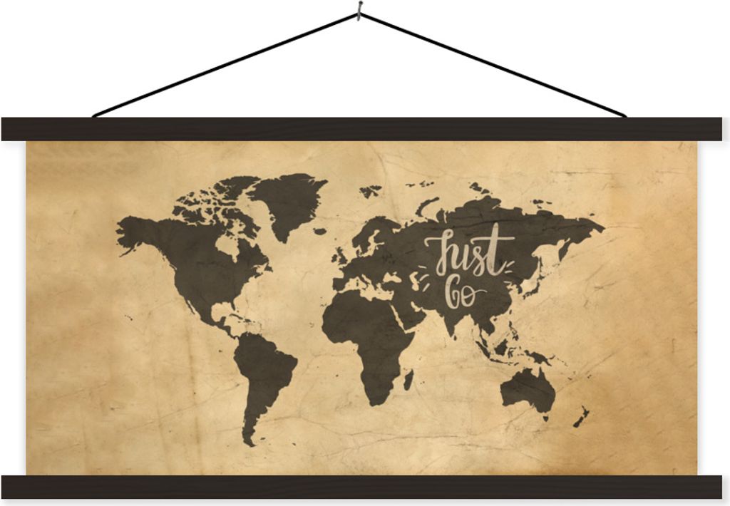 MuchoWow Textilposter Weltkarte - Papyrus - Zitat 120x60 cm mit schwarzem Rahmen - Dekoration Schlafzimmer