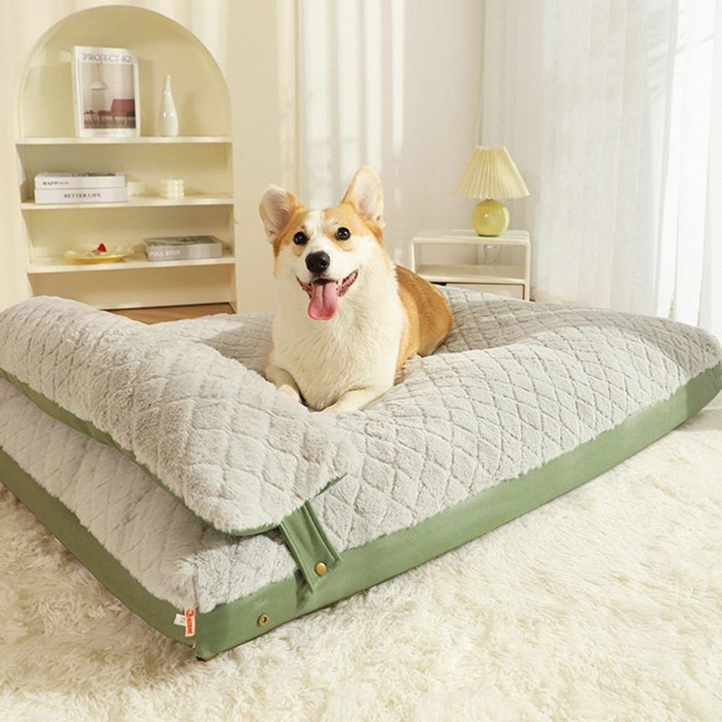 Hundebett für große Hunde, weiche Hundematte als Schlafmatte, Hundesofa, Haustierbett und Hundekissen für Hunde Grün 100*75cm /HZHY-G100/