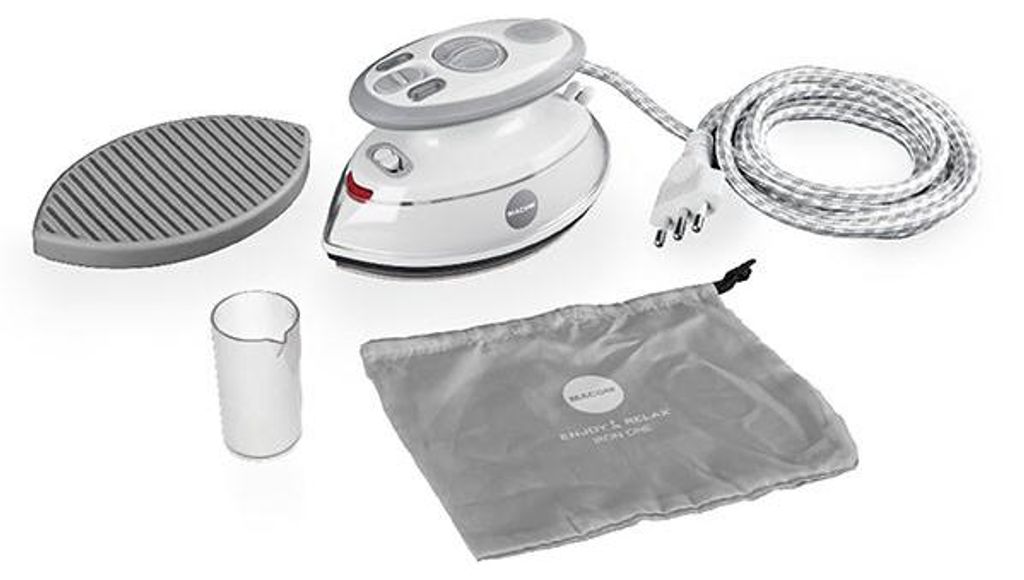 Macom Reisebügeleisen 876 Iron One 500 W, antihaftbeschichtete Bügelsohle mit doppelter Spitze, 40 ml, Doppelspannung 110/220 V
