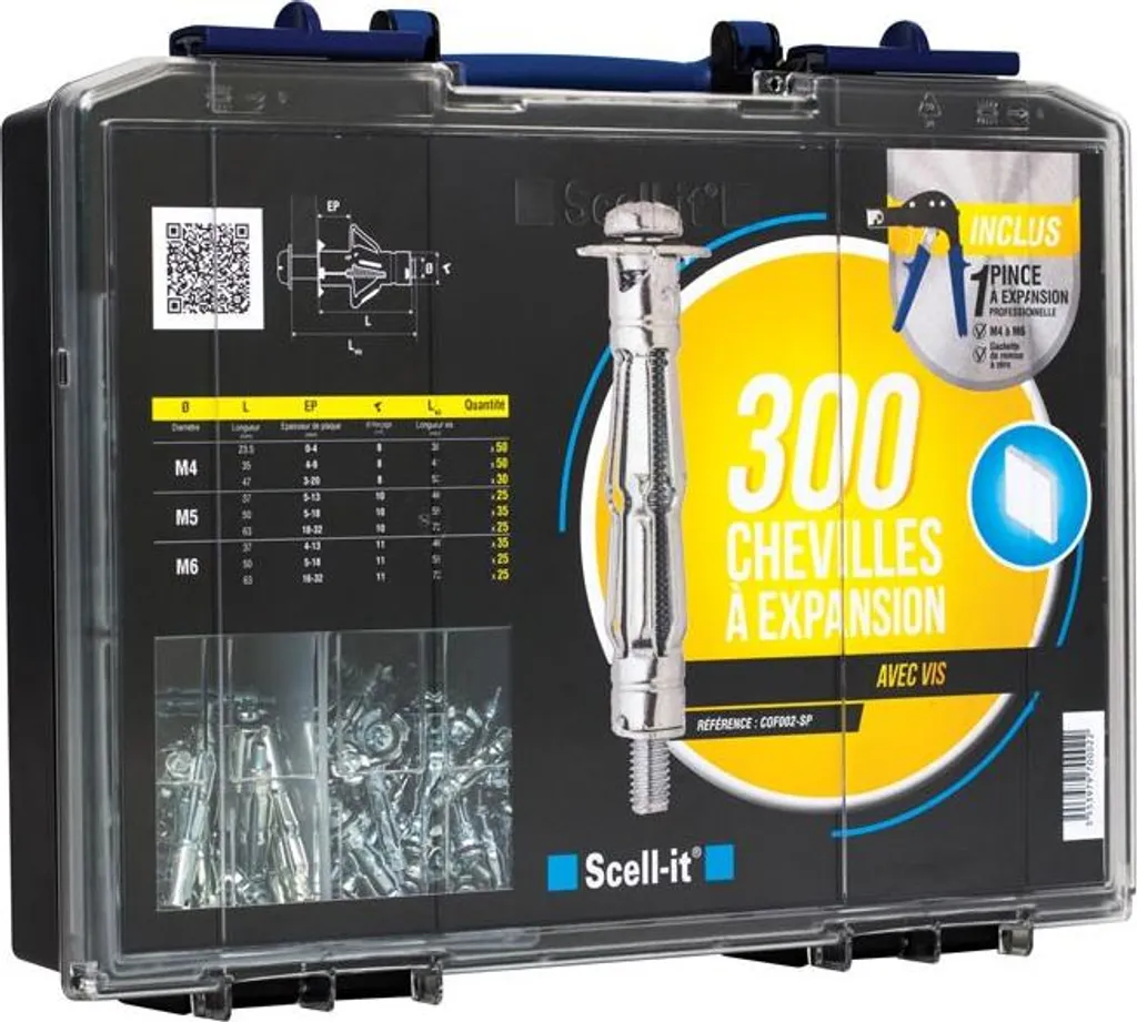 Coffret SCELLIT COF002-SP : 300 chevilles acier zingué et pince à expansion