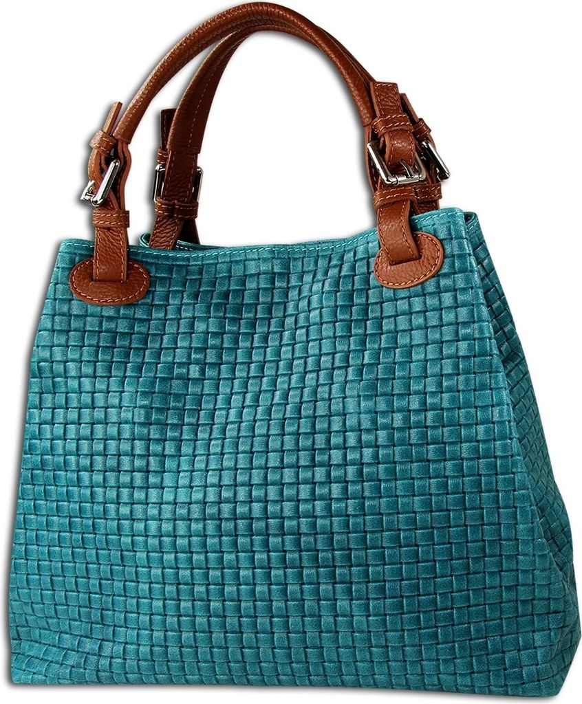 Toscanto Leder Tasche Handtasche Umhängetasche türkis braun OTT164HT