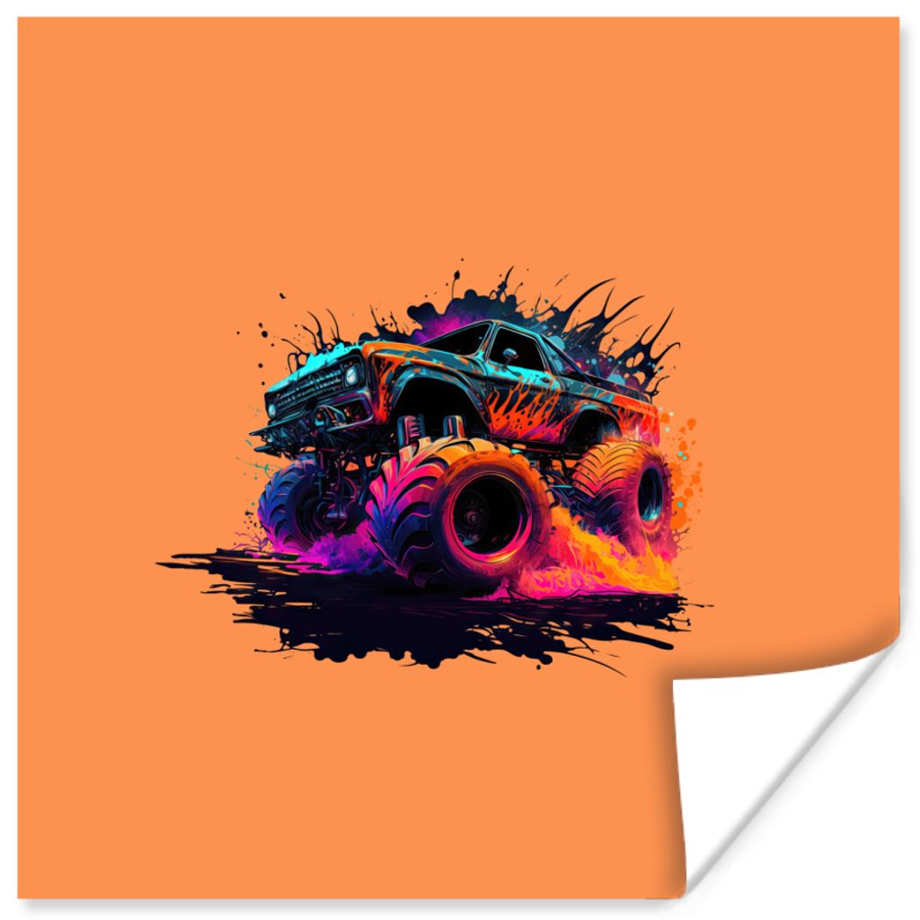 MuchoWow Poster Monstertruck - Design - Neon - Auto 75x75 cm - Wand Dekoration
