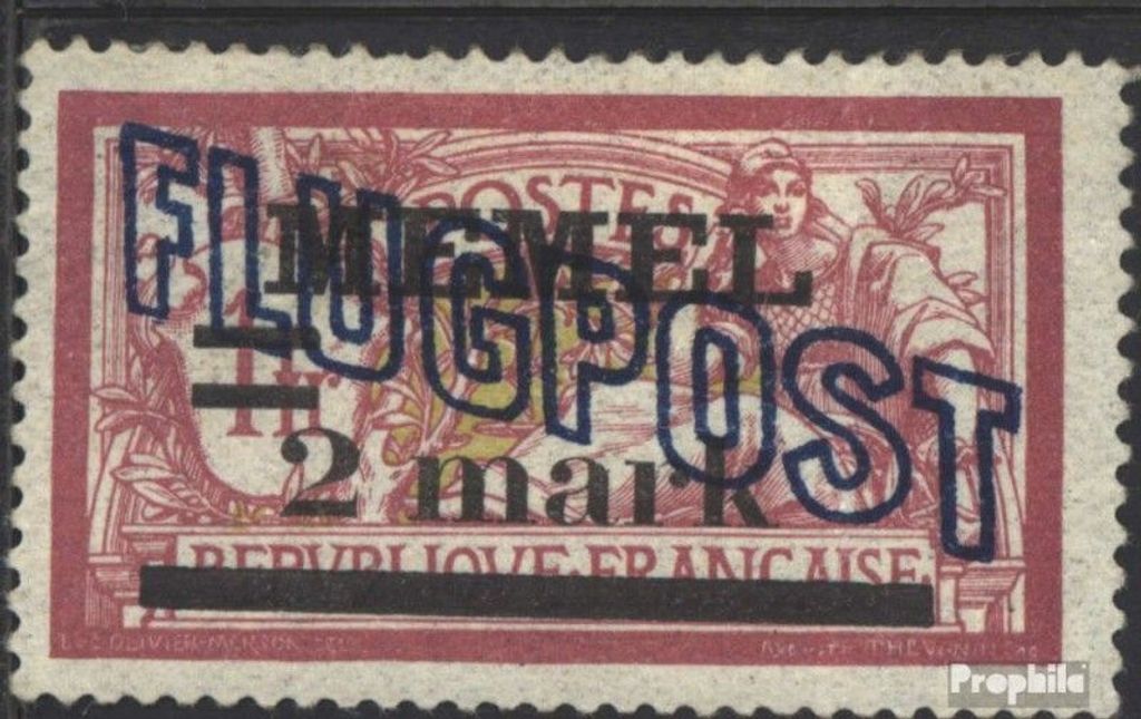 Briefmarken Memelgebiet 1921 Mi 44y mit Falz Flugpost-Aufdruck