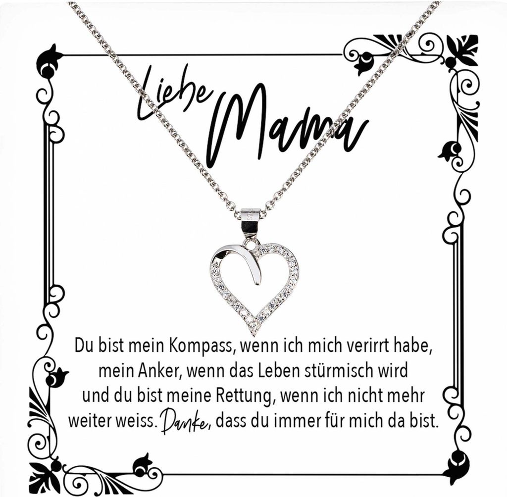 22Feels Echt Silber Halskette - Liebe Mama Geschenk Geburtstag Muttertag Mutter Schmuck Set für Frauen - Herz Anhänger, Karte