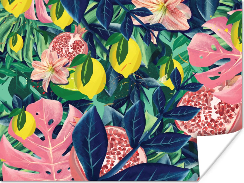 MuchoWow Poster Blumen - Früchte - Farben 120x90 cm - Wandbild