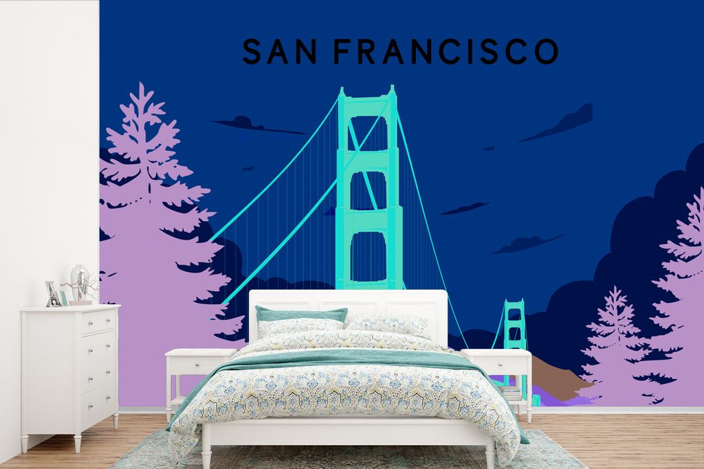 MuchoWow Fototapete für Wohnzimmer oder Schlafzimmer Wandtapete Vinyl Motivtapete San Francisco - Brücke - USA - Golden Gate Bridge - 360x240 c...