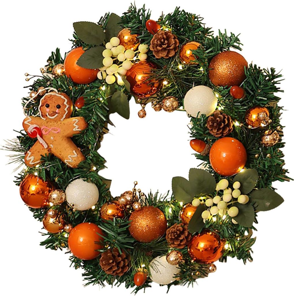 Weihnachtskranz für die Haustür, künstliche grüne Tannennadeln, tropfenförmige Girlande, Weihnachtsgirlande, Dekoration mit Kugeln und Schleif...