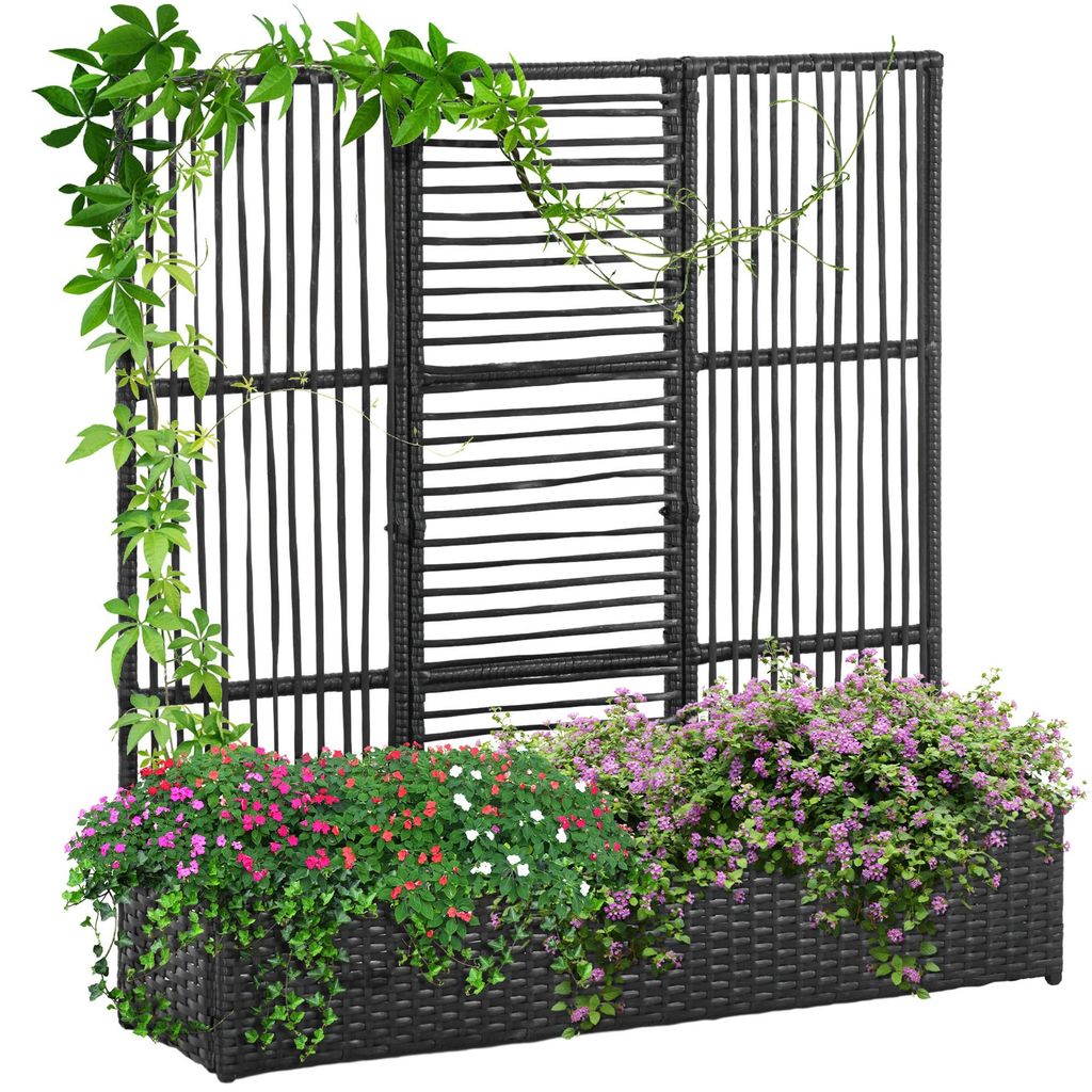 Outsunny Polyrattan Hochbeet mit Rankgitter, Blumenkasten für Garten Schwarz