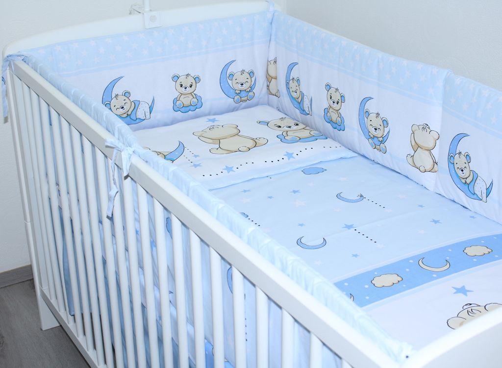 PRIMAWELA Nestchen 420 cm Bettumrandung Babybett Baby Kinder Nest Kopfumrandung 31. Bärchen Blau