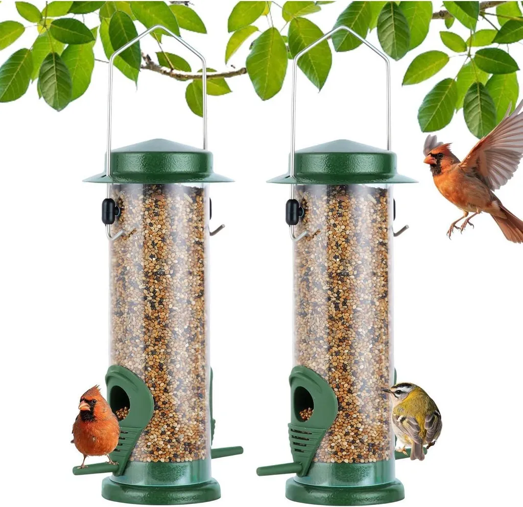 Nourrir les oiseaux du jardin avec ce lot de 2 mangeoires inox 23cm