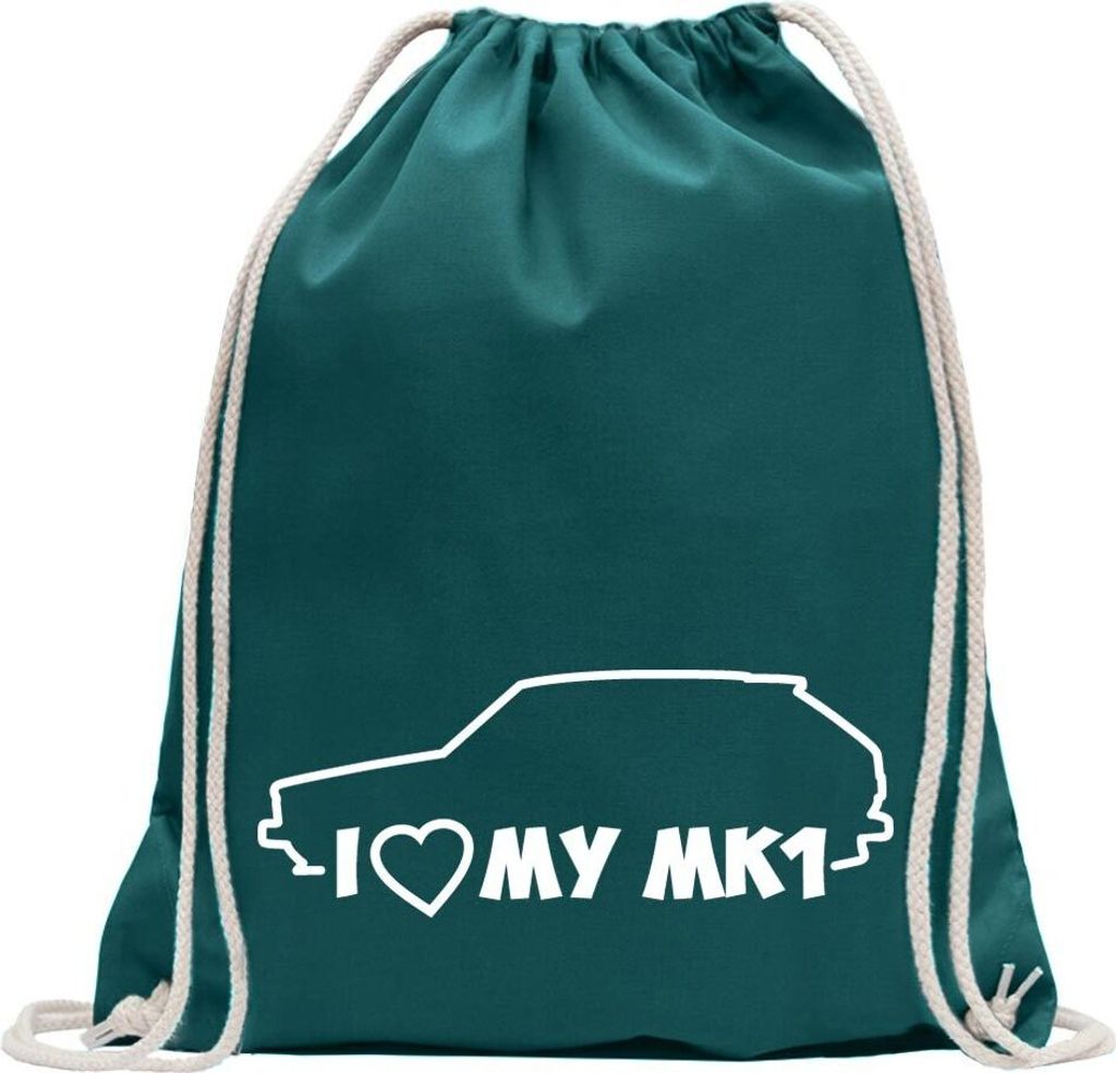 Kiwistar - Turnbeutel - petrol - I Love my MK1 - Fun Rucksack Sport Beutel Gymsack Baumwolle mit Ziehgurt