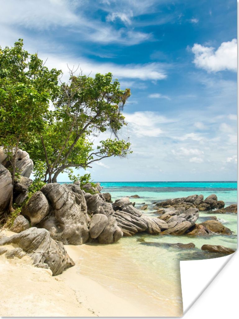 MuchoWow Poster Strand - Steine - Meer - Sommer 90x120 cm - Wohnzimmer