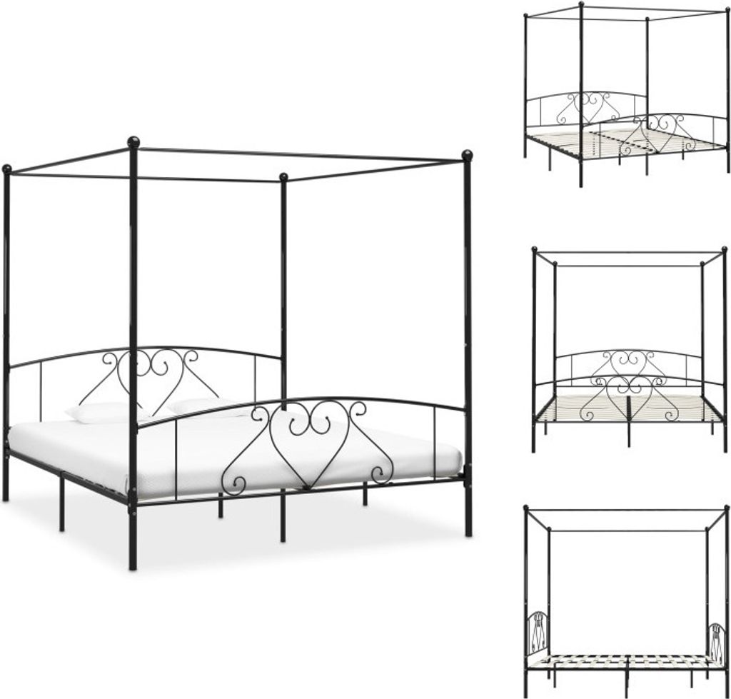 vidaXL Himmelbett-Gestell Schwarz Metall 200 x 200 cm - Betten & Bettgestelle