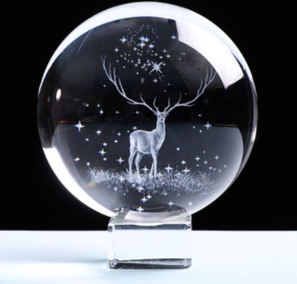 Projection LED Light-3D Crystal Ball Music Box Luminous Rotating Musical Box-Wood Base Best Gift for Birthday Christmas ,6 cm mit Kristallsockel